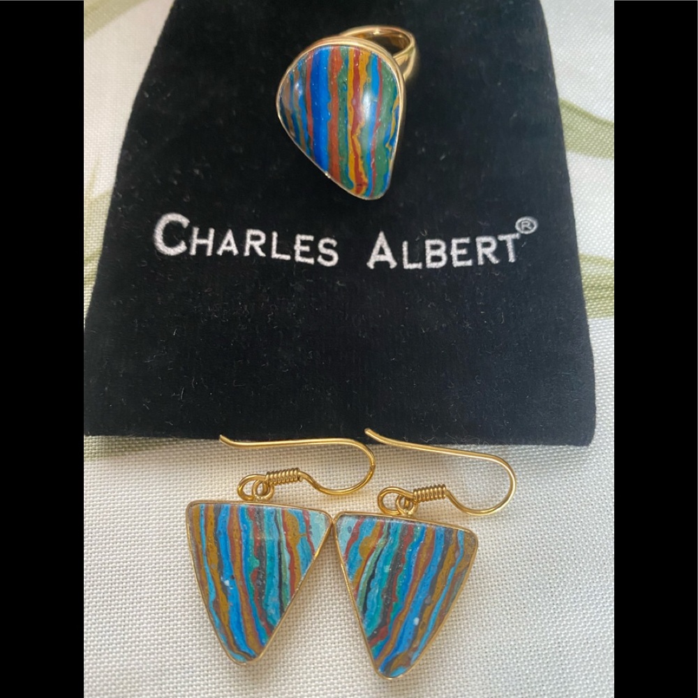 Charles Albert Calsilica ring and earrings set